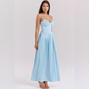 House of CB “Marcella” Ocean Blue Pleated Maxi Dress